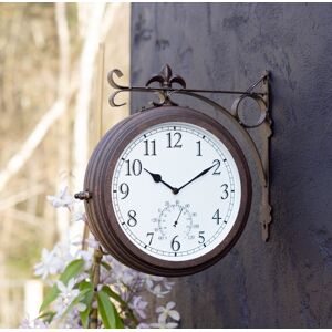 Primrose Outdoor Patio Station Clock Thermometer Antique Bronze Double Sided Bracket 41cm Primrose Outdoor Patio Station Clock Thermometer Antique Bronze Double Sided Bracket 41cm