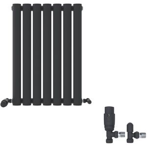 Ibathuk Radiator Single Panel Horizontal Oval Panel Anthracite Grey Valve 600x420mm Ibathuk Radiator Single Panel Horizontal Oval Panel Anthracite Grey Valve 600x420mm