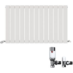Ibathuk Radiator Horizontal Flat Single Panel Angled Valve White Heater 600x988mm Ibathuk Radiator Horizontal Flat Single Panel Angled Valve White Heater 600x988mm