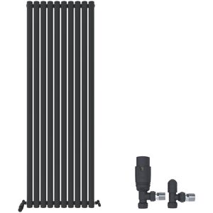 Ibathuk Radiator Single Panel Vertical Oval Panel Matt Anthracite With Valves 1800x600mm Ibathuk Radiator Single Panel Vertical Oval Panel Matt Anthracite With Valves 1800x600mm
