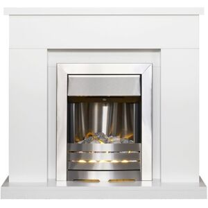 Adam Lomond Fireplace Suite Pure White + Helios Electric Fire Brushed Steel, 39\ Adam Lomond Fireplace Suite Pure White + Helios Electric Fire Brushed Steel, 39\