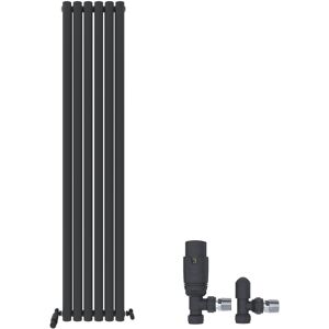 Ibathuk Designer Radiator Vertical Double Valves Oval Panel Anthracite Grey 1800x360mm Ibathuk Designer Radiator Vertical Double Valves Oval Panel Anthracite Grey 1800x360mm