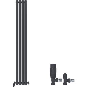 Ibathuk Radiator Single Panel Vertical Oval Panel Matt Anthracite With Valves 1800x240mm Ibathuk Radiator Single Panel Vertical Oval Panel Matt Anthracite With Valves 1800x240mm
