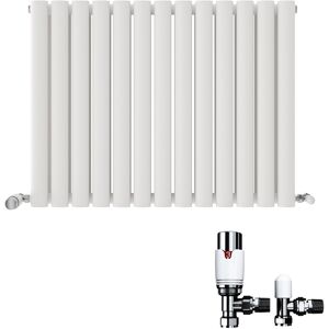 Ibathuk Designer Radiator Horizontal Double Modern Oval Panel White With Valve 600x600mm Ibathuk Designer Radiator Horizontal Double Modern Oval Panel White With Valve 600x600mm