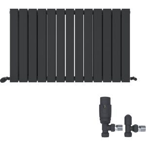 Ibathuk Horizontal Radiator Flat Slim Double Angled Valve Anthracite Heater 600x988mm Ibathuk Horizontal Radiator Flat Slim Double Angled Valve Anthracite Heater 600x988mm