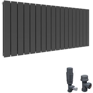 Elegant Horizontal Radiator Anthracite Flat Panel Double Rads 600 X 1368 W/ Tr Valves Elegant Horizontal Radiator Anthracite Flat Panel Double Rads 600 X 1368 W/ Tr Valves
