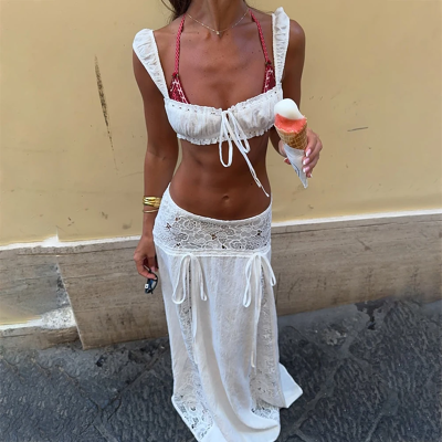 Does Not Apply 2pcs Cover Up Set Summer Vacation Tie-Up Camisole Top Lace Skirt Wear For Women Does Not Apply 2pcs Cover Up Set Summer Vacation Tie-Up Camisole Top Lace Skirt Wear For Women
