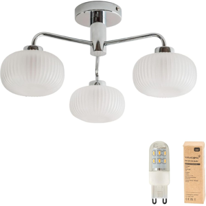 Does Not Apply Chrome 3 Way Ceiling Light Fitting With Frosted Ribbed Lampshade Close-To-Ce Does Not Apply Chrome 3 Way Ceiling Light Fitting With Frosted Ribbed Lampshade Close-To-Ce