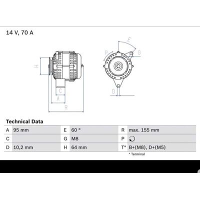Bosch 0 986 038 730 Alternator - 14V 70A for Peugeot Citroën Vehicles Bosch 0 986 038 730 Alternator - 14V 70A for Peugeot Citroën Vehicles