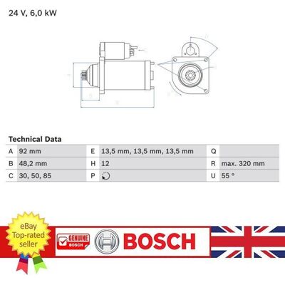 Bosch 0 986 025 900 Starter - Right, 12 Teeth, 24V, 320mm Bosch 0 986 025 900 Starter - Right, 12 Teeth, 24V, 320mm