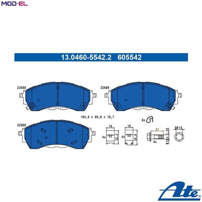 ATE 13.0460-5542.2 Brake Pad Set - Disc Brake System ATE 13.0460-5542.2 Brake Pad Set - Disc Brake System