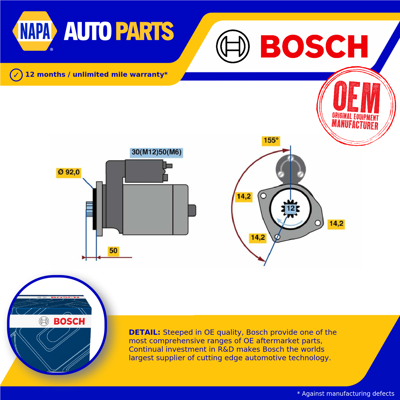 Bosch 0 986 022 980 Starter - Right Rotation - 12 Teeth Bosch 0 986 022 980 Starter - Right Rotation - 12 Teeth