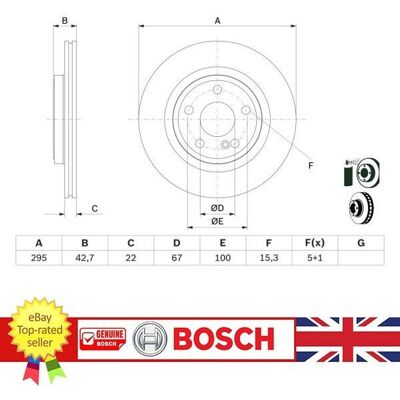 Bosch Model 0 986 479 F75 Brake Disc - Vented, 295mm, 22mm - Mercedes-Benz Bosch Model 0 986 479 F75 Brake Disc - Vented, 295mm, 22mm - Mercedes-Benz