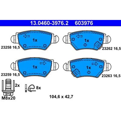 Brake Pads 13.0460-3976.2 Ate For Opel Astra G Hatchback Astra G Estate Brake Pads 13.0460-3976.2 Ate For Opel Astra G Hatchback Astra G Estate