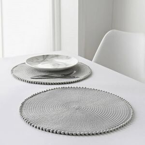 Set Of 4 Grey Braided Pom Pom Table Placemats Round Dining Table Mat Washable No Set Of 4 Grey Braided Pom Pom Table Placemats Round Dining Table Mat Washable No