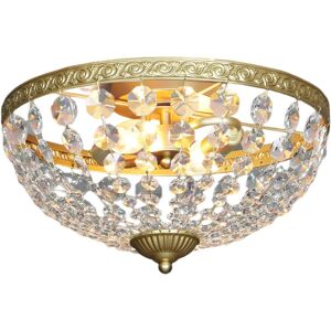 Homcom Chandelier Crystal Ceiling Light With E14 Base 2-Lights, Gold Homcom Chandelier Crystal Ceiling Light With E14 Base 2-Lights, Gold