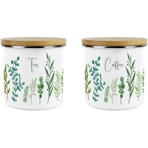 Purely Home Green Leaves Tea & Coffee Canisters Set - Kitchen Medium Enamel Jars Gift Purely Home Green Leaves Tea & Coffee Canisters Set - Kitchen Medium Enamel Jars Gift