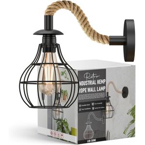 Wall Sconce Wall Light Industrial Hemp Rope Wall Lamp Metal E27 Retro Black Wall Wall Sconce Wall Light Industrial Hemp Rope Wall Lamp Metal E27 Retro Black Wall