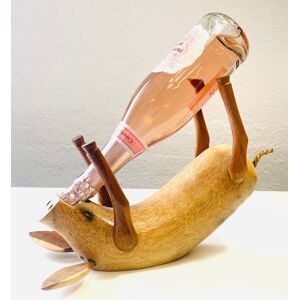 Wine Bottle Holder Drunken Pig Brown Teak Wood Novelty Stand Ornament Gift Wine Bottle Holder Drunken Pig Brown Teak Wood Novelty Stand Ornament Gift