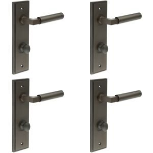 4 Pack Elegant Dark Bronze Door Handle With Backplate For Bathroom Use - Solid 4 Pack Elegant Dark Bronze Door Handle With Backplate For Bathroom Use - Solid