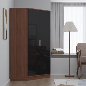 2 Door Corner Wardrobe - Black Gloss Fronts & Matt Walnut Carcass Reflect 2 Door Corner Wardrobe - Black Gloss Fronts & Matt Walnut Carcass Reflect