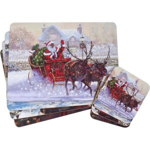 Santa Christmas Dinner Matching Placemats & Coasters - Set Of 4 Santa Christmas Dinner Matching Placemats & Coasters - Set Of 4