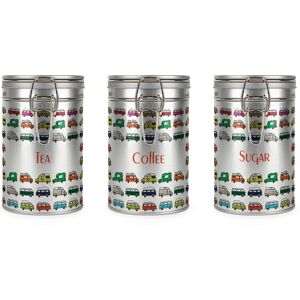 Purely Home Campervans Tea, Coffee & Sugar Canisters - Silver Storage Gift Tins For Campers Purely Home Campervans Tea, Coffee & Sugar Canisters - Silver Storage Gift Tins For Campers