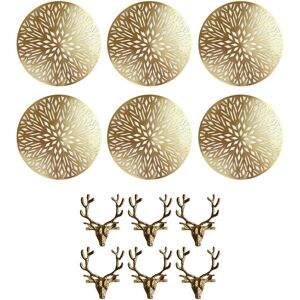 Set Of 6 Christmas Dinner Placemats & Gold Stag Napkin Rings Table Decor Set Of 6 Christmas Dinner Placemats & Gold Stag Napkin Rings Table Decor