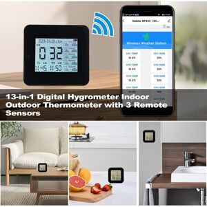 °13-In-1 Digital Hygrometer Indoor Outdoor Thermometer With 3 Remote Sensors °13-In-1 Digital Hygrometer Indoor Outdoor Thermometer With 3 Remote Sensors