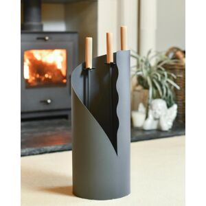 Black Country Metal Works Grey Contemporary "Waves" Three-Piece Companion Set With Wooden Handles Black Country Metal Works Grey Contemporary "Waves" Three-Piece Companion Set With Wooden Handles