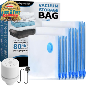 General Vacuum Compression Storage Bags For Clothes - 8 Pack Reusable Space Saver Bags W General Vacuum Compression Storage Bags For Clothes - 8 Pack Reusable Space Saver Bags W