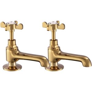 Peppermint Basin Pillar Taps Pair Polished Gold Basin Sink Hot And Cold Taps Cross Lever Peppermint Basin Pillar Taps Pair Polished Gold Basin Sink Hot And Cold Taps Cross Lever
