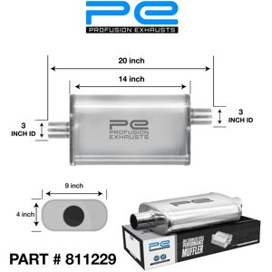 Profusion Exhausts 3\" 76mm 4\" X 9\" Oval X 14\" C/o Profusion 304 Stainless Steel Exhaust Silencer Profusion Exhausts 3\" 76mm 4\" X 9\" Oval X 14\" C/o Profusion 304 Stainless Steel Exhaust Silencer
