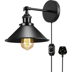 Industrial Plug-In Led Wall Lights – Black 22cm Metal Lampshade, Dimmer Switch A Industrial Plug-In Led Wall Lights – Black 22cm Metal Lampshade, Dimmer Switch A