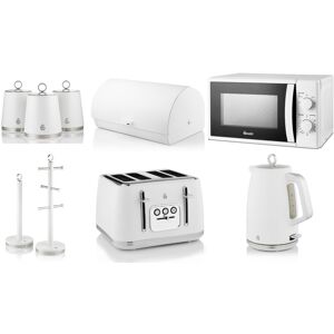 Swan Serenity White Kettle Toaster 700w Microwave & Kitchen Storage Set Of 9 Swan Serenity White Kettle Toaster 700w Microwave & Kitchen Storage Set Of 9