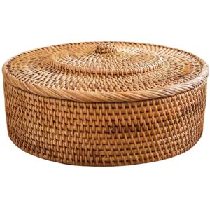 Sodial 2x(Rattan Basket With Lid, Hand-Woven Storage Basket, Lidded Wicker Basket1161 Sodial 2x(Rattan Basket With Lid, Hand-Woven Storage Basket, Lidded Wicker Basket1161