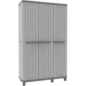 Terry 3-Door Storage Cabinet W/ Inner Shelves, Grey Plastic Storage W/ Wooden Texture Terry 3-Door Storage Cabinet W/ Inner Shelves, Grey Plastic Storage W/ Wooden Texture