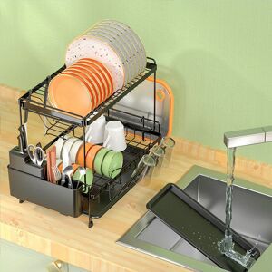 2 Tier Dish Drying Rack With Drainboard Rust Prevention Carbon Steel Detachable 2 Tier Dish Drying Rack With Drainboard Rust Prevention Carbon Steel Detachable