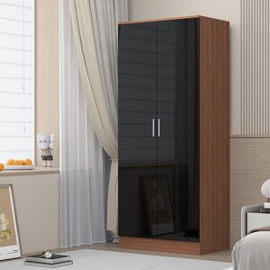 Wardrobe 2 Door Plain - Black High Gloss Front / Walnut Matt Finish Reflect Wardrobe 2 Door Plain - Black High Gloss Front / Walnut Matt Finish Reflect