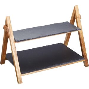 Artesa Tableware, Tiered Slate Serving Platter With Acacia Wood Frame, 40 X 30 Artesa Tableware, Tiered Slate Serving Platter With Acacia Wood Frame, 40 X 30