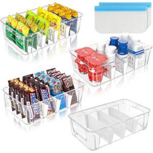 Does Not Apply Fridge Organiser Divided, 4 Pack Cupboard Storage Containers Snack Storage, Clea Does Not Apply Fridge Organiser Divided, 4 Pack Cupboard Storage Containers Snack Storage, Clea
