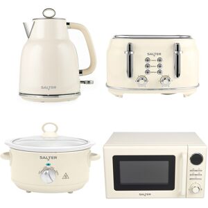 Salter Retro Cream Kitchen Set; Kettle, 4-Slice Toaster, Microwave, Slow Cooker Salter Retro Cream Kitchen Set; Kettle, 4-Slice Toaster, Microwave, Slow Cooker
