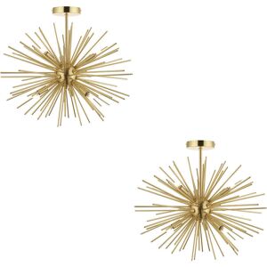 Loops 2 Pack Satin Brass Semi Flush Low Ceiling Light - Multi Arm Lamp - 6 X 3w Led G9 Loops 2 Pack Satin Brass Semi Flush Low Ceiling Light - Multi Arm Lamp - 6 X 3w Led G9