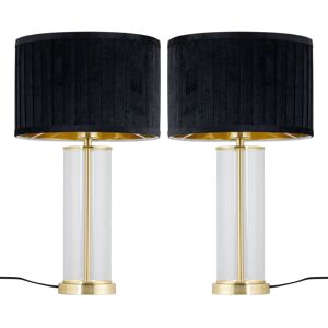 Firstchoicelighting Set Of 2 Modern Satin Brass Bedside Lamps Table Lights Black Pleat Velvet Shades Firstchoicelighting Set Of 2 Modern Satin Brass Bedside Lamps Table Lights Black Pleat Velvet Shades