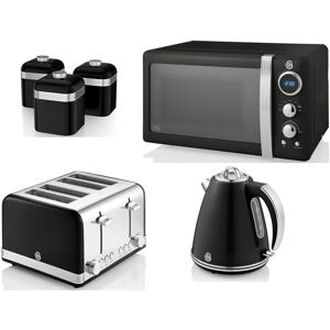 Swan Retro Black Kettle 4 Slice Toaster Microwave & Canisters Kitchen Set Of 6 Swan Retro Black Kettle 4 Slice Toaster Microwave & Canisters Kitchen Set Of 6
