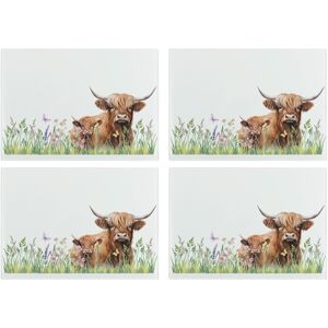 Purely Home Highland Cow & Calf Glass Placemats Set - Countryside Table Mats Gift 4pk Purely Home Highland Cow & Calf Glass Placemats Set - Countryside Table Mats Gift 4pk
