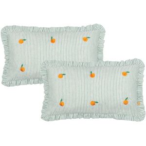 Carousel Home Set Of 2 Embroidered Orange Ruffle Cushions Pinstripe Accent Cushions 50cm Carousel Home Set Of 2 Embroidered Orange Ruffle Cushions Pinstripe Accent Cushions 50cm