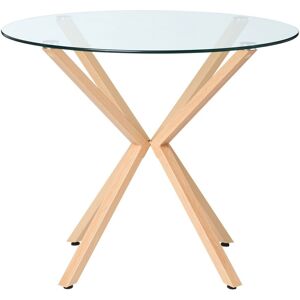 Beliani Light Wood Round Dining Table - Tempered Glass - 90cm Scandinavian Beliani Light Wood Round Dining Table - Tempered Glass - 90cm Scandinavian