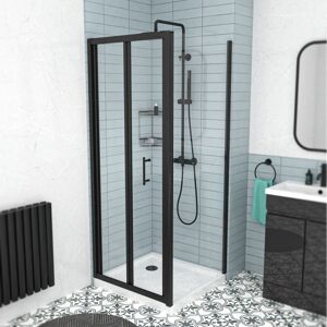 Nes Home Black 800mm Bi-Fold Shower Door, 760mm Side Panel Tempered Glass Nes Home Black 800mm Bi-Fold Shower Door, 760mm Side Panel Tempered Glass
