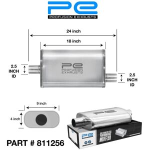 Profusion Exhausts 2.5 Inch 4 X 9 X 18 Inch Universal Oval Exhaust Silencer C/o 304 Stainless Steel Profusion Exhausts 2.5 Inch 4 X 9 X 18 Inch Universal Oval Exhaust Silencer C/o 304 Stainless Steel